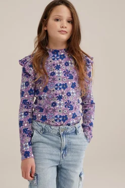 Meisjes geribd T-shirt met ruches