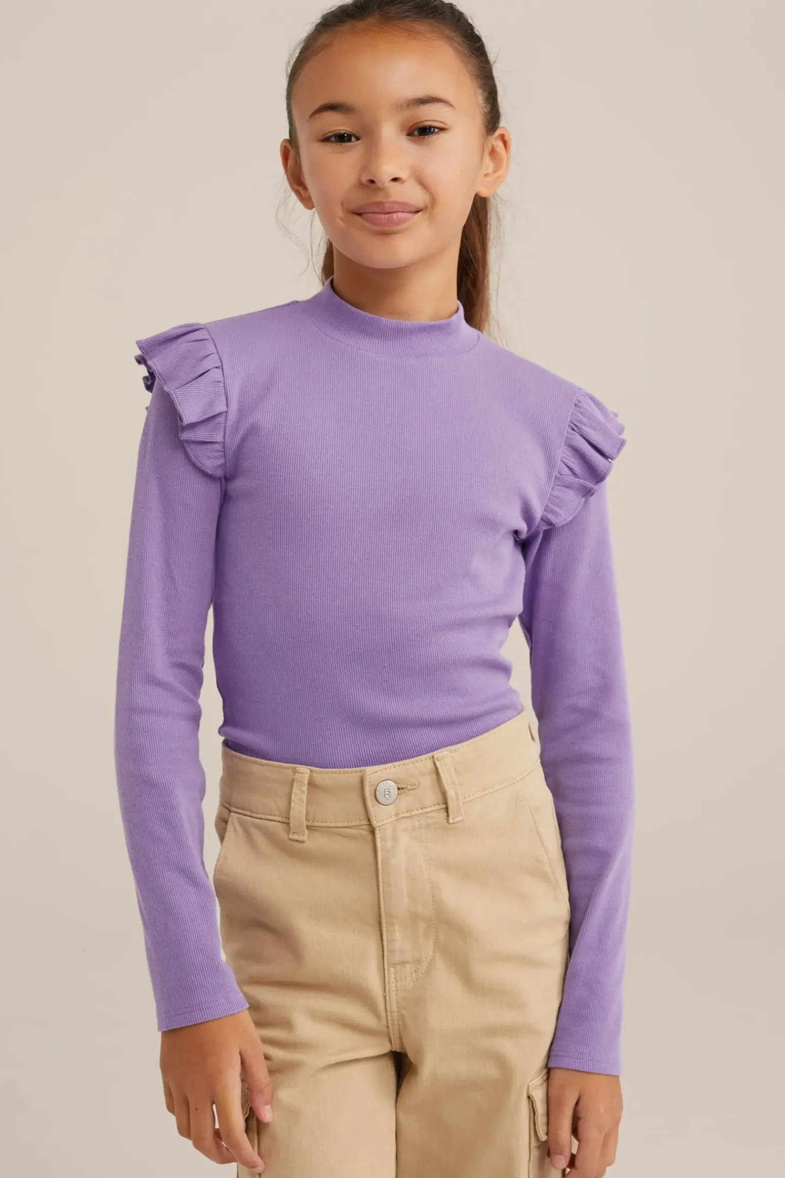 Meisjes geribd T-shirt met ruches