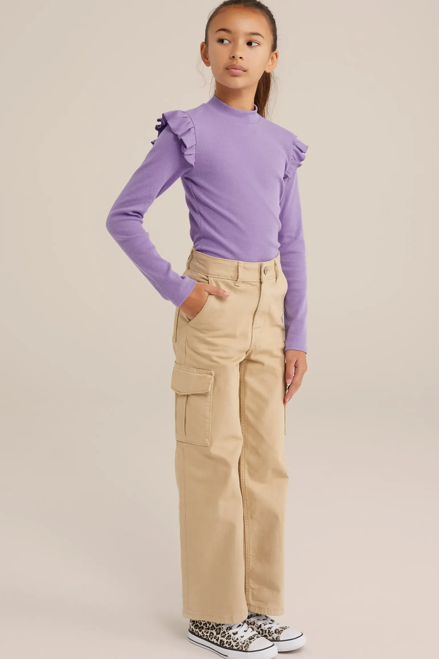 Meisjes geribd T-shirt met ruches