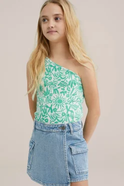 Meisjes one-shoulder top met dessin
