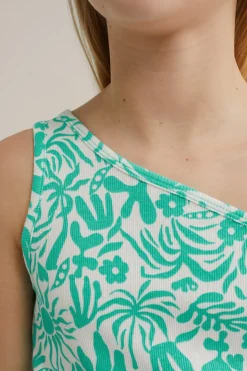 Meisjes one-shoulder top met dessin