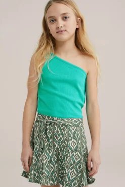 Meisjes one-shoulder top met dessin