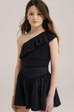 Meisjes one-shoulder top met ribstructuur