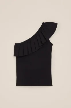 Meisjes one-shoulder top met ribstructuur