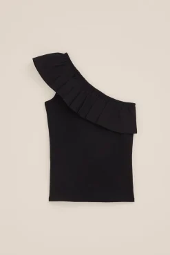 Meisjes one-shoulder top met ribstructuur