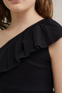 Meisjes one-shoulder top met ribstructuur