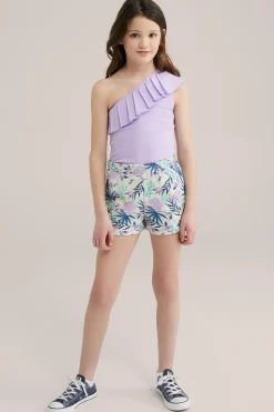 Meisjes one-shoulder top met ribstructuur