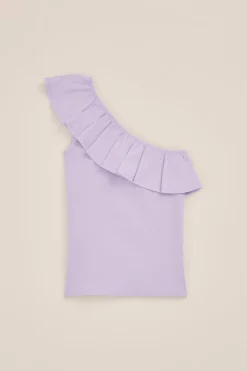 Meisjes one-shoulder top met ribstructuur