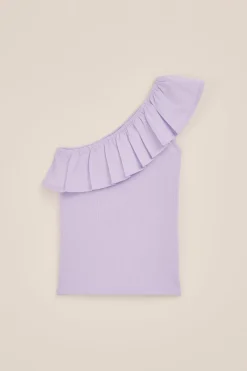 Meisjes one-shoulder top met ribstructuur