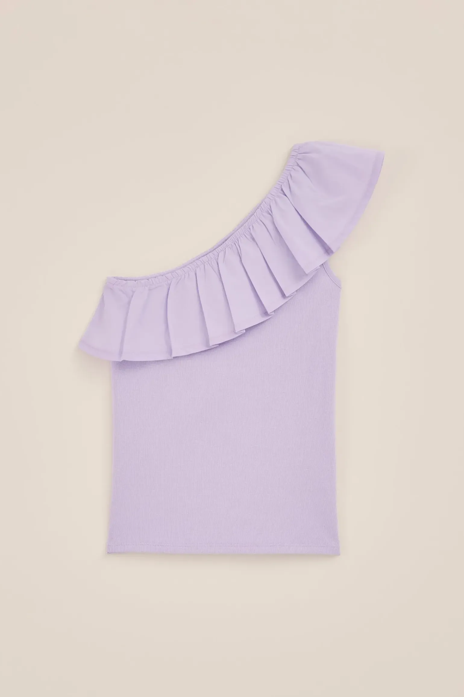 Meisjes one-shoulder top met ribstructuur
