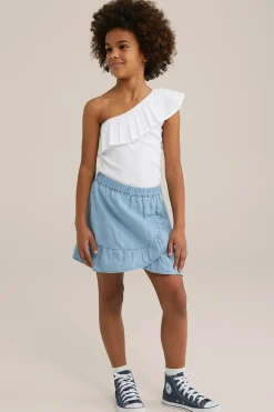 Meisjes one-shoulder top met ribstructuur