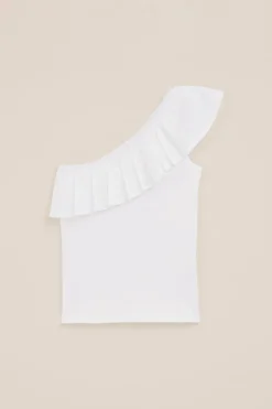 Meisjes one-shoulder top met ribstructuur