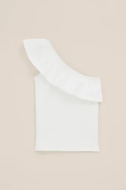 Meisjes one-shoulder top met ribstructuur
