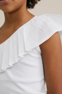 Meisjes one-shoulder top met ribstructuur