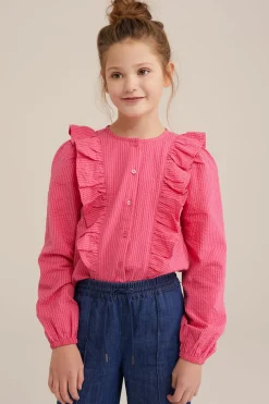 Meisjes seersucker blouse met dessin