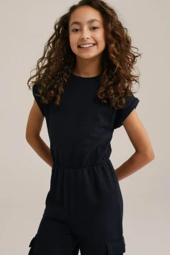 Meisjes seersucker cargojumpsuit