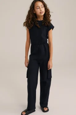 Meisjes seersucker cargojumpsuit