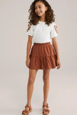 Meisjes seersucker skort met embroidery