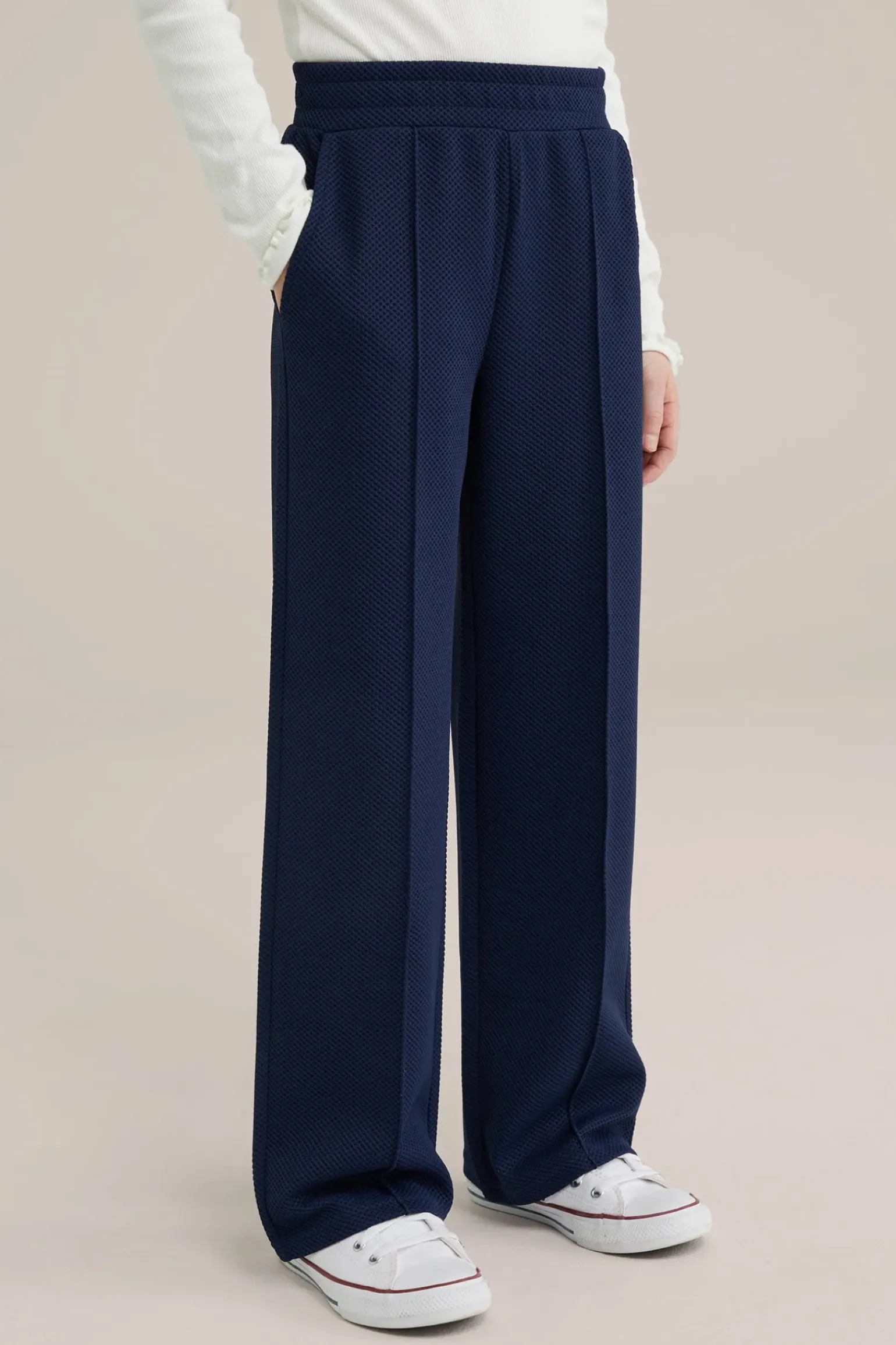 Meisjes straight fit broek met structuur