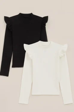 Meisjes T-shirt met ruches, 2-pack