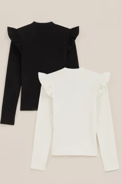Meisjes T-shirt met ruches, 2-pack