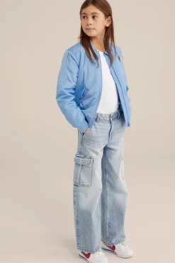 Meisjes wide leg jeans met cargozakken