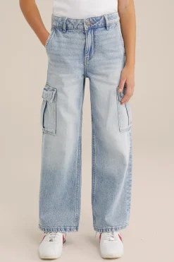 Meisjes wide leg jeans met cargozakken