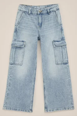 Meisjes wide leg jeans met cargozakken