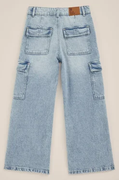 Meisjes wide leg jeans met cargozakken