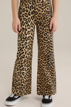 Meisjes wide leg jeans met luipaard print