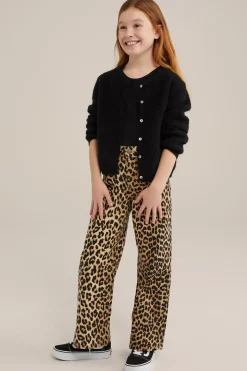 Meisjes wide leg jeans met luipaard print
