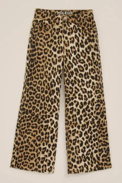 Meisjes wide leg jeans met luipaard print