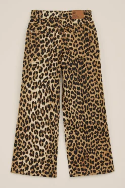 Meisjes wide leg jeans met luipaard print