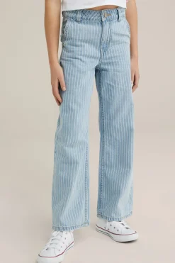 Meisjes wide leg jeans met streepdessin