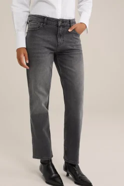 mid rise straight fit jeans met stretch