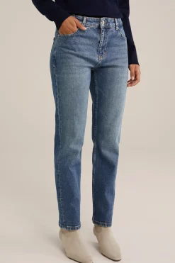 mid rise straight fit jeans met stretch