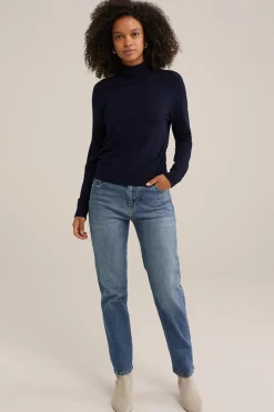 mid rise straight fit jeans met stretch