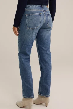 mid rise straight fit jeans met stretch