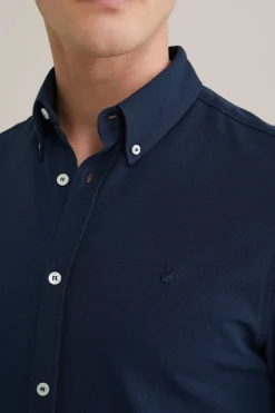 overhemd van piqu&eacute;jersey met stretch