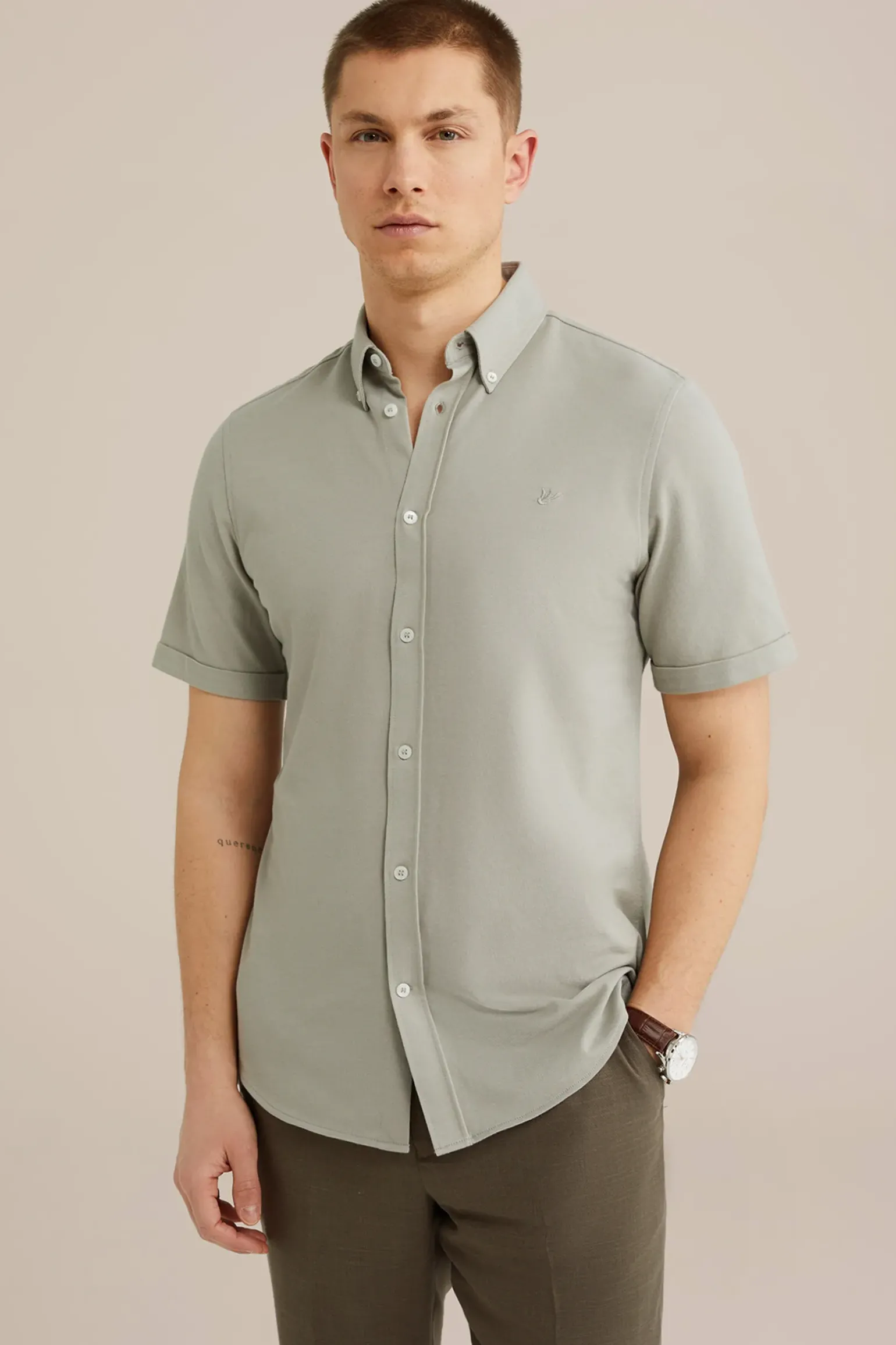 overhemd van piquéjersey met stretch