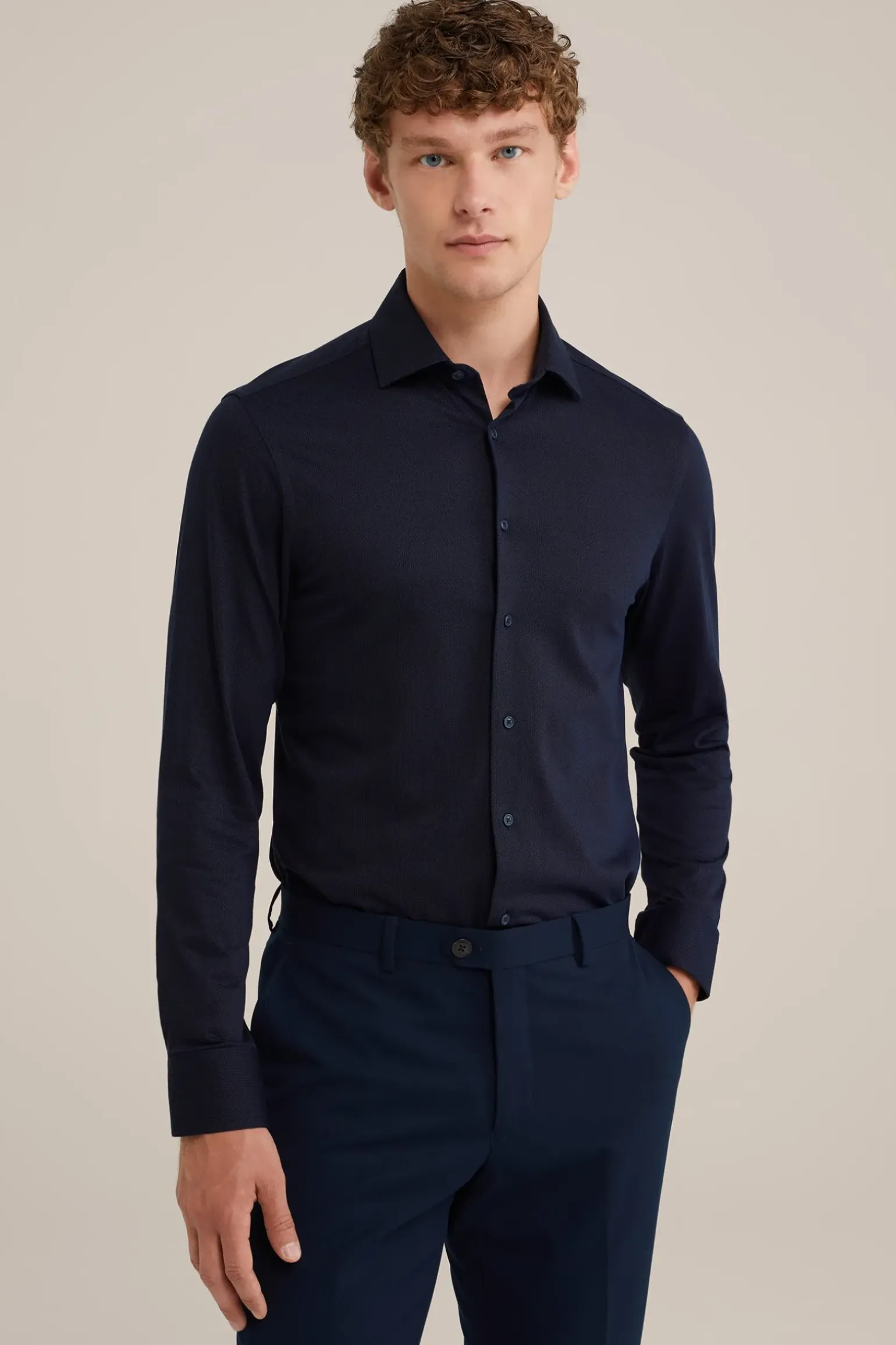 premium jacquard gebreid overhemd met structuur