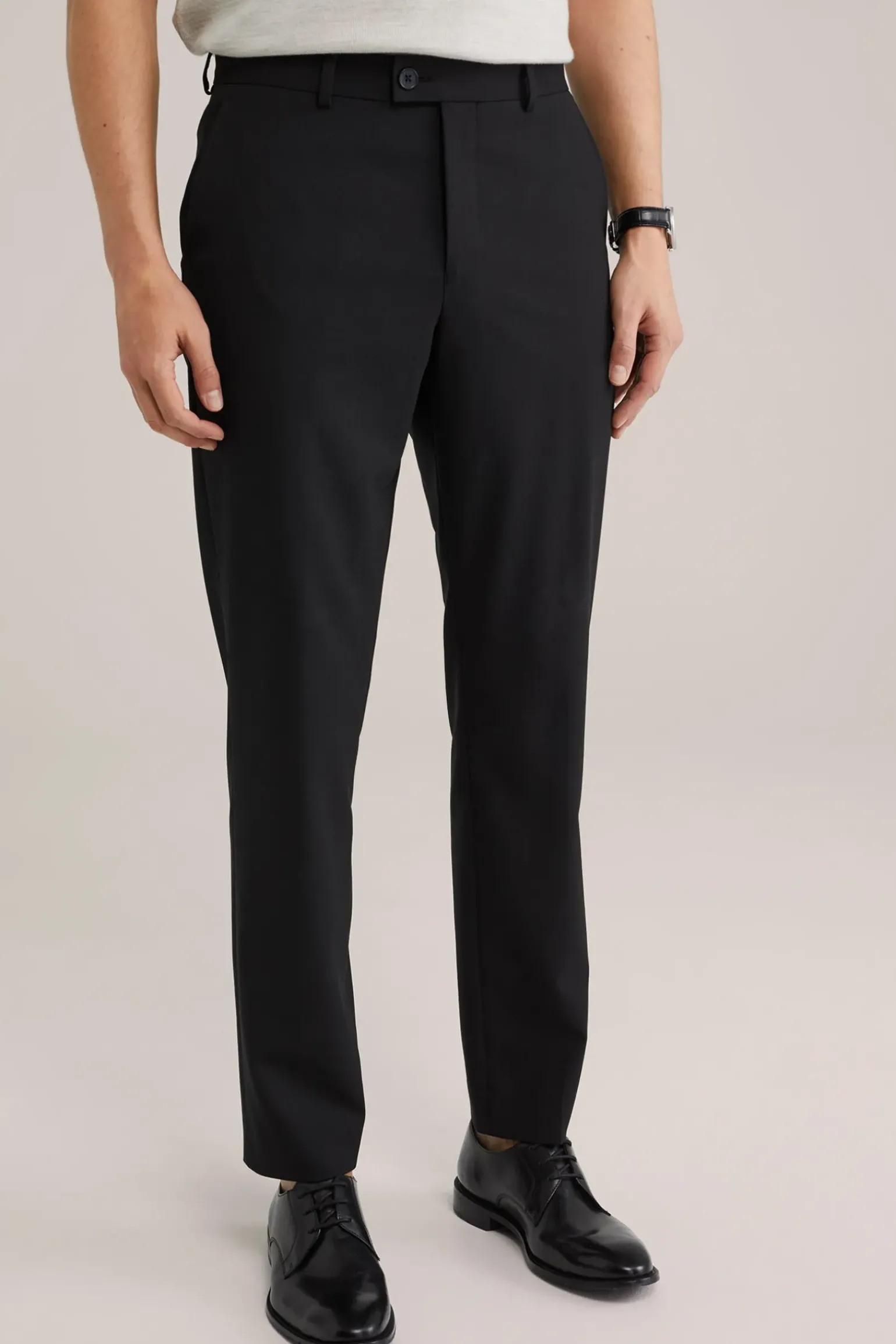 Premium slim fit pantalon van wolmix met structuur