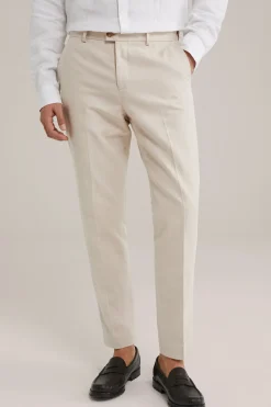 Slim fit pantalon met stretch en visgraatmotief