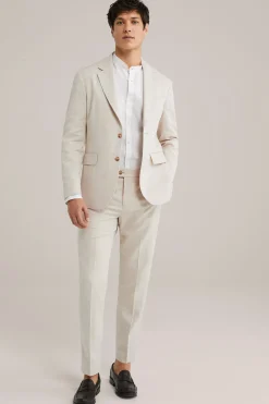 Slim fit pantalon met stretch en visgraatmotief