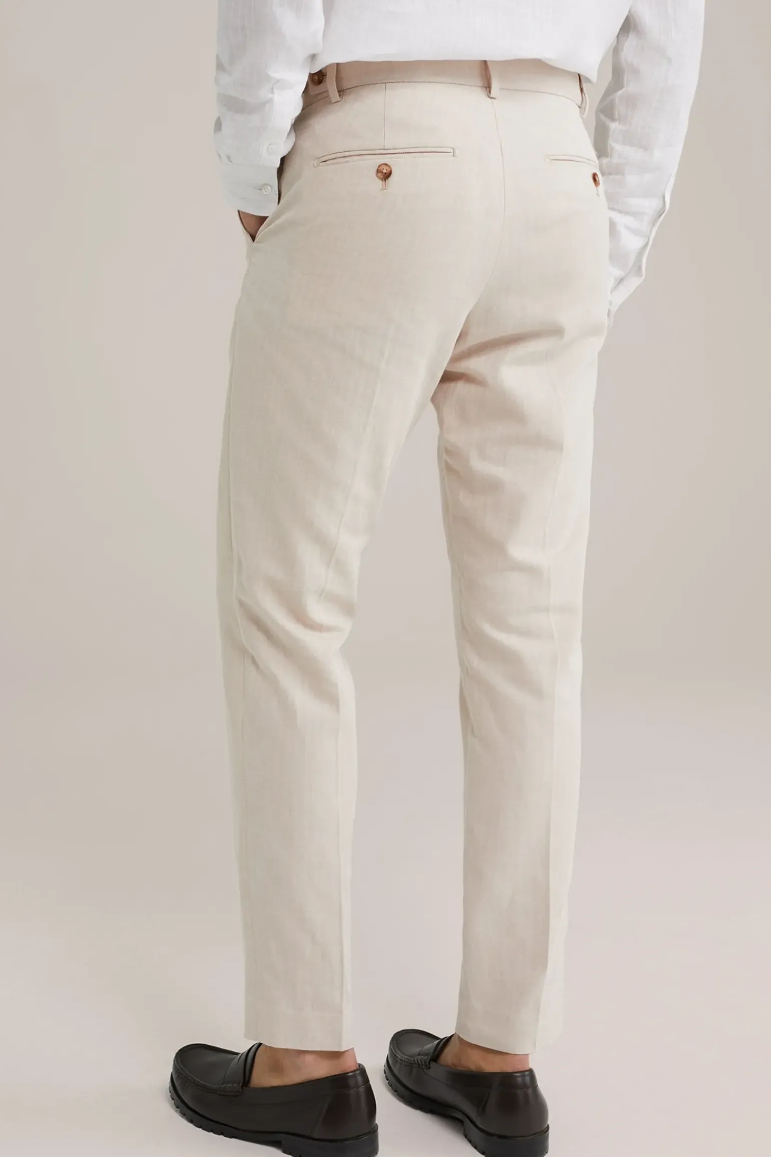 Slim fit pantalon met stretch en visgraatmotief