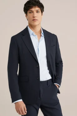 slim fit premium blazer van wolmix met structuur