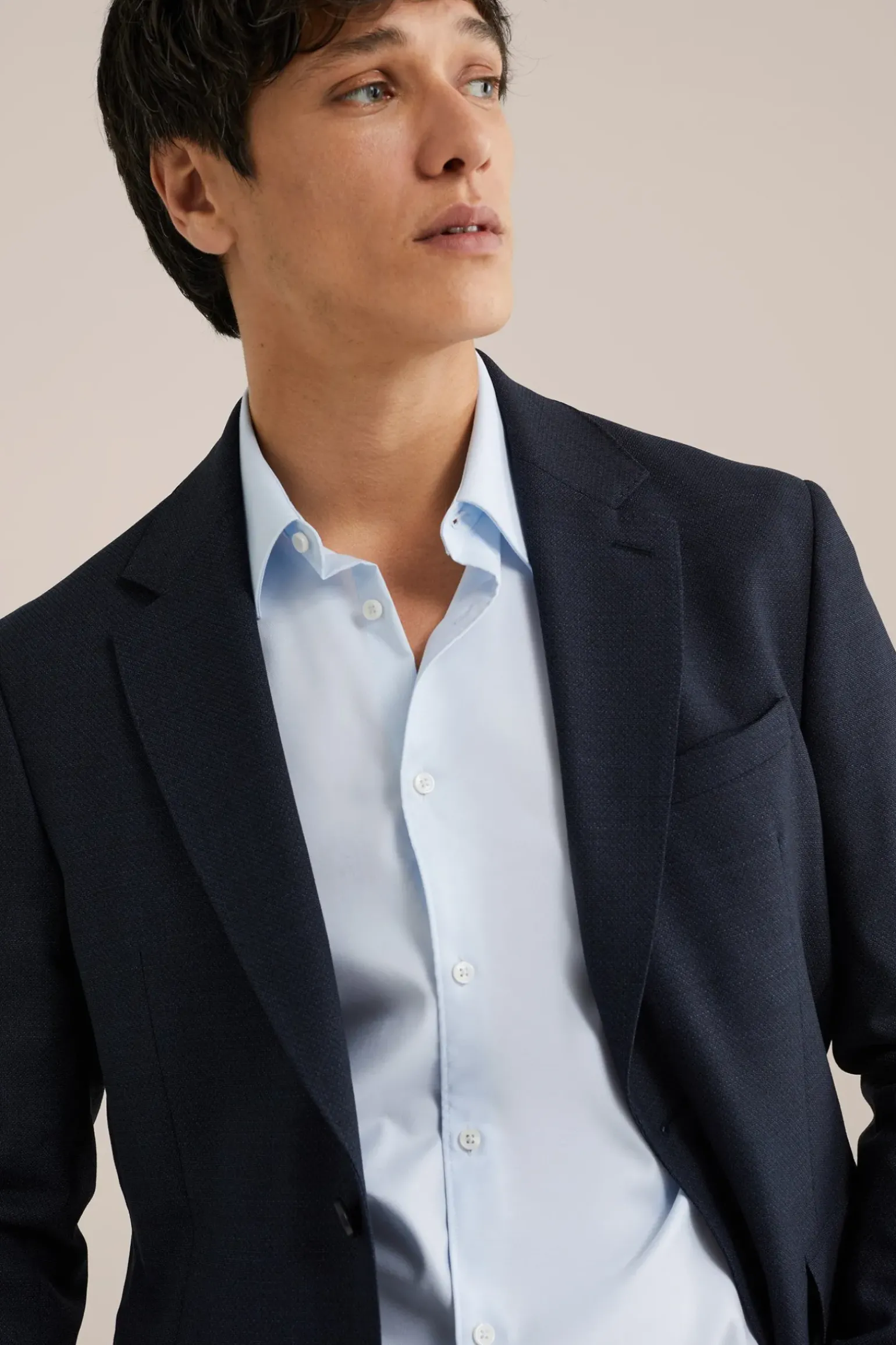 slim fit premium blazer van wolmix met structuur