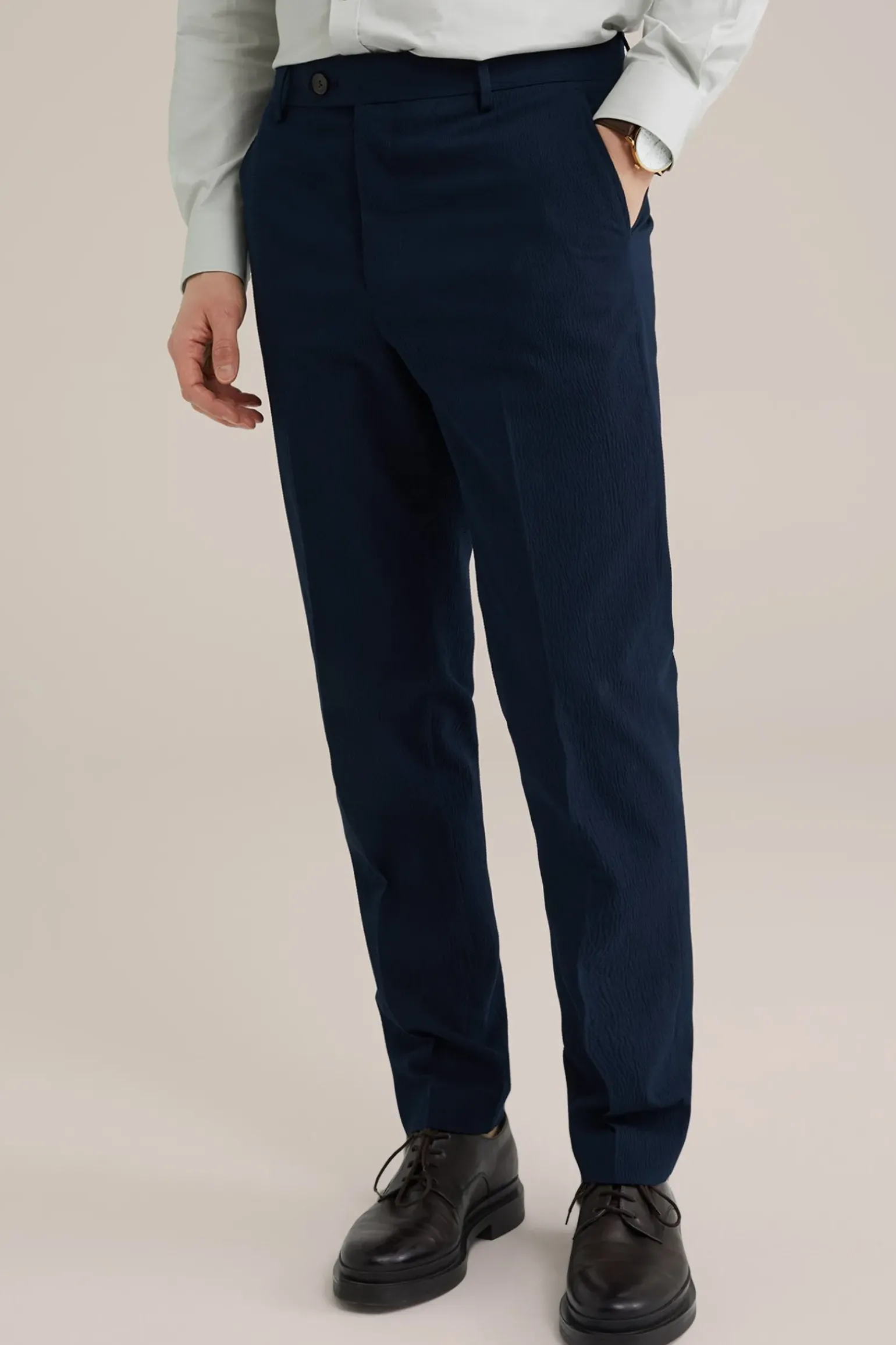 Slim fit seersucker pantalon