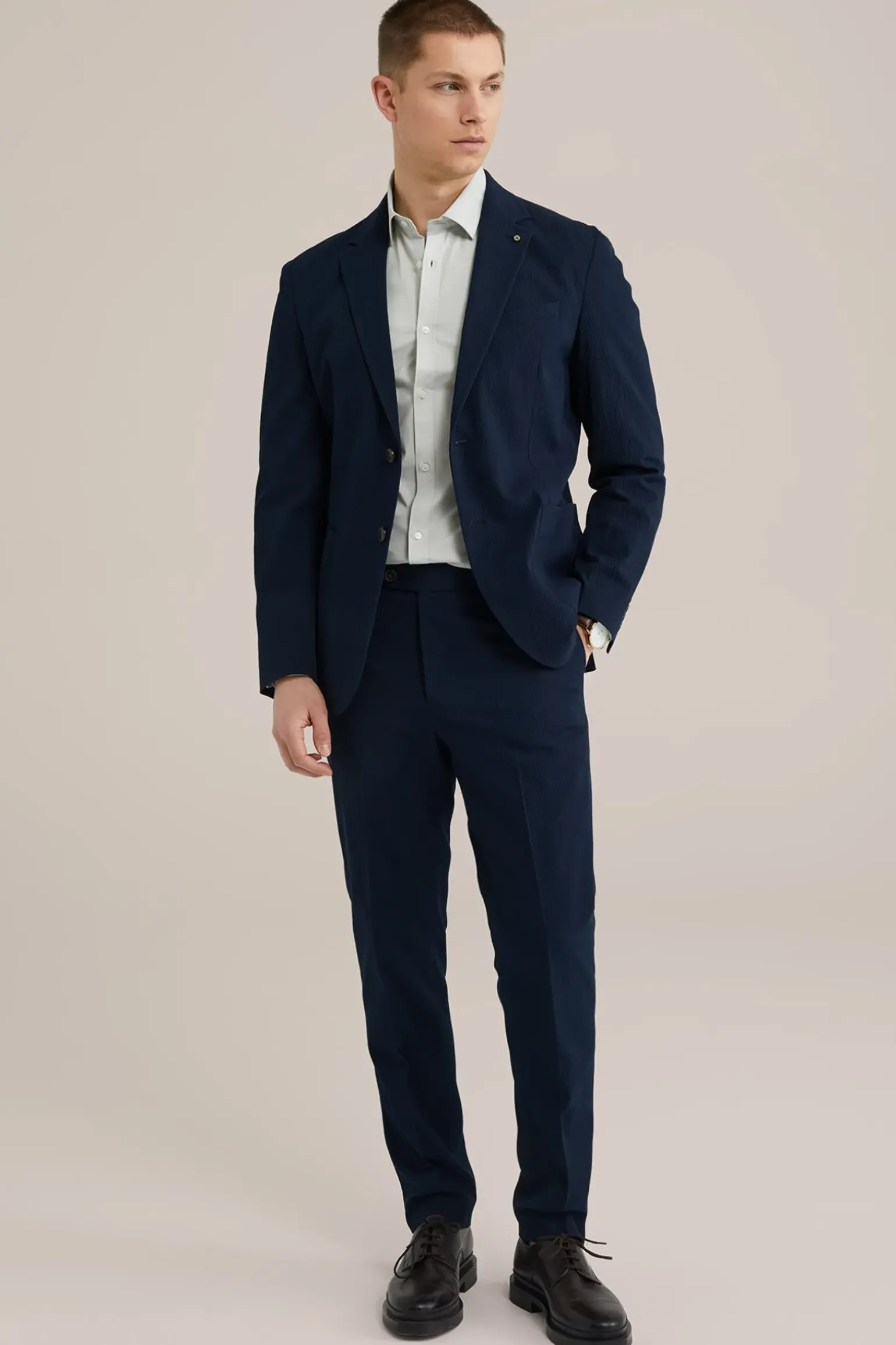 Slim fit seersucker pantalon