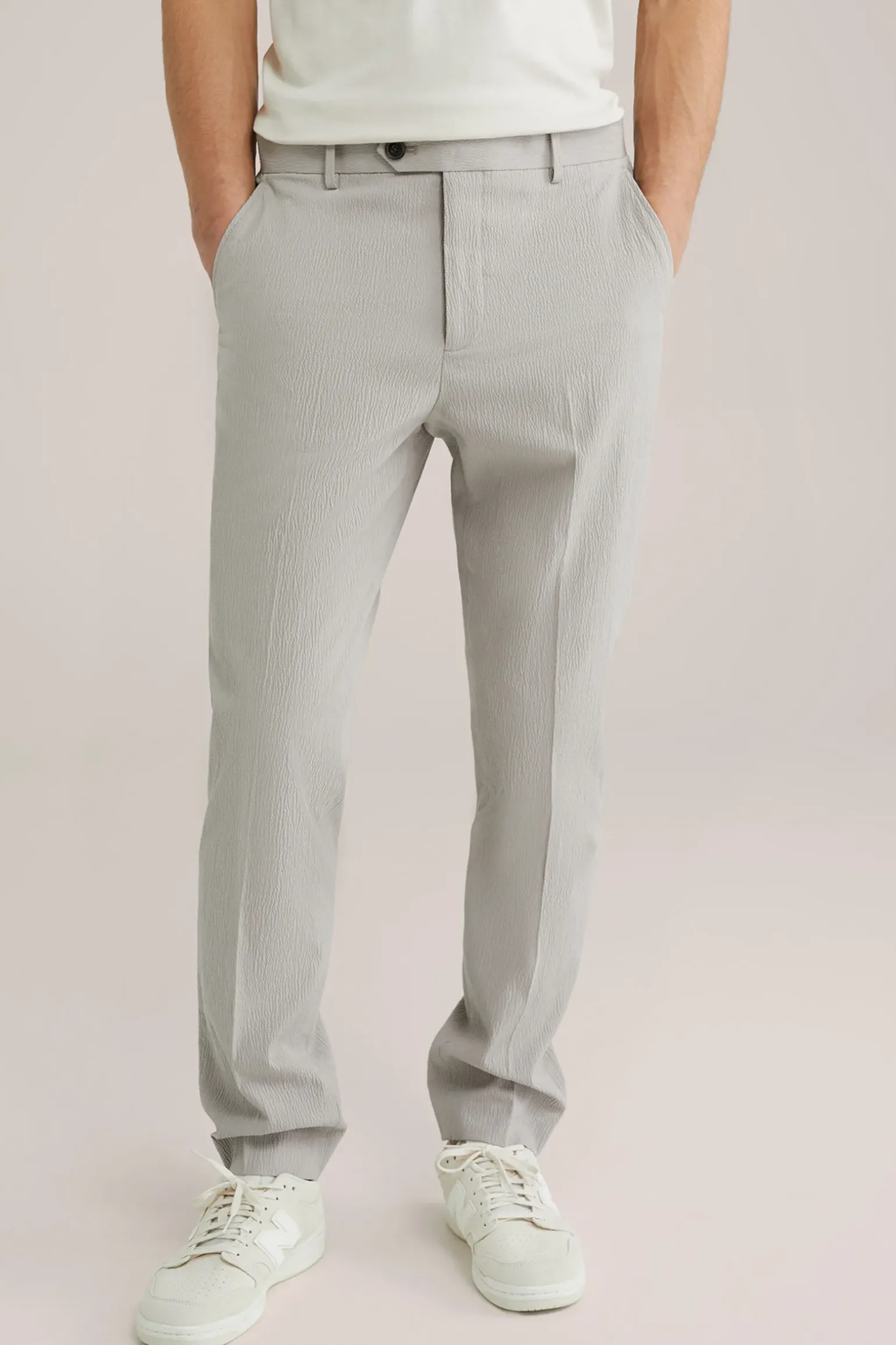 Slim fit seersucker pantalon